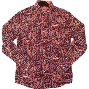 Elie Balleh Milano Italy NWT Shirt Chain-Print Casual Button Down Cotton Shirt